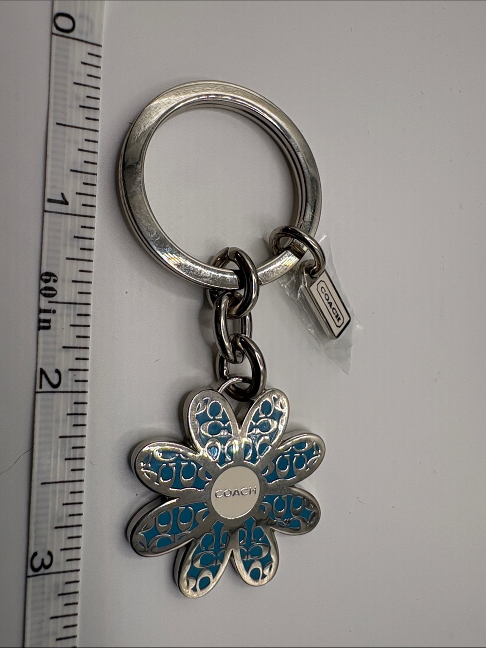 Coach Silver & Blue Daisy Keyring